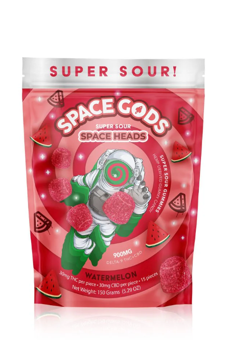 Space Gods 900mg Super Sour Space Heads Gummies - Watermelon