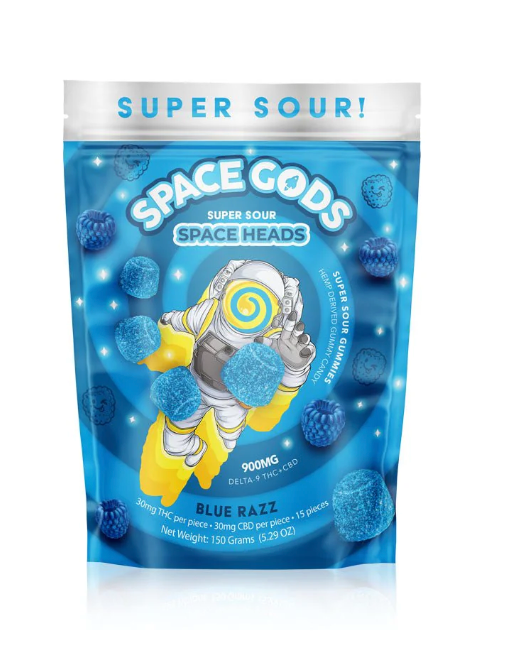 Space Gods 900mg Super Sour Space Heads Gummies - Blue Razz