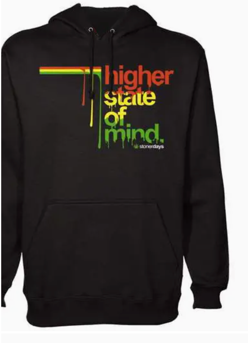 "higher state of mind." Stripe Hoodie