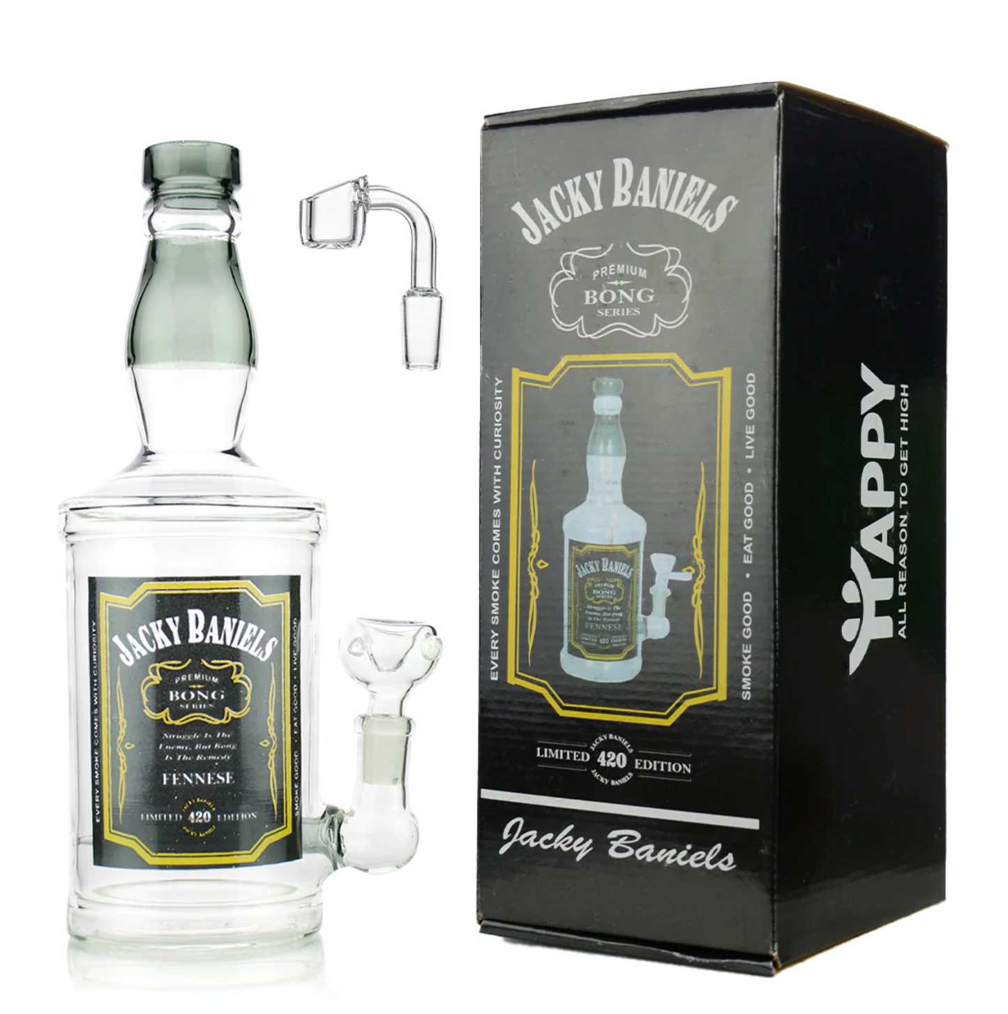 10" Smoke Jacky Liquor Bottle Jacky Water Pipe 14mm Male Bowl and 14mm Male Banger