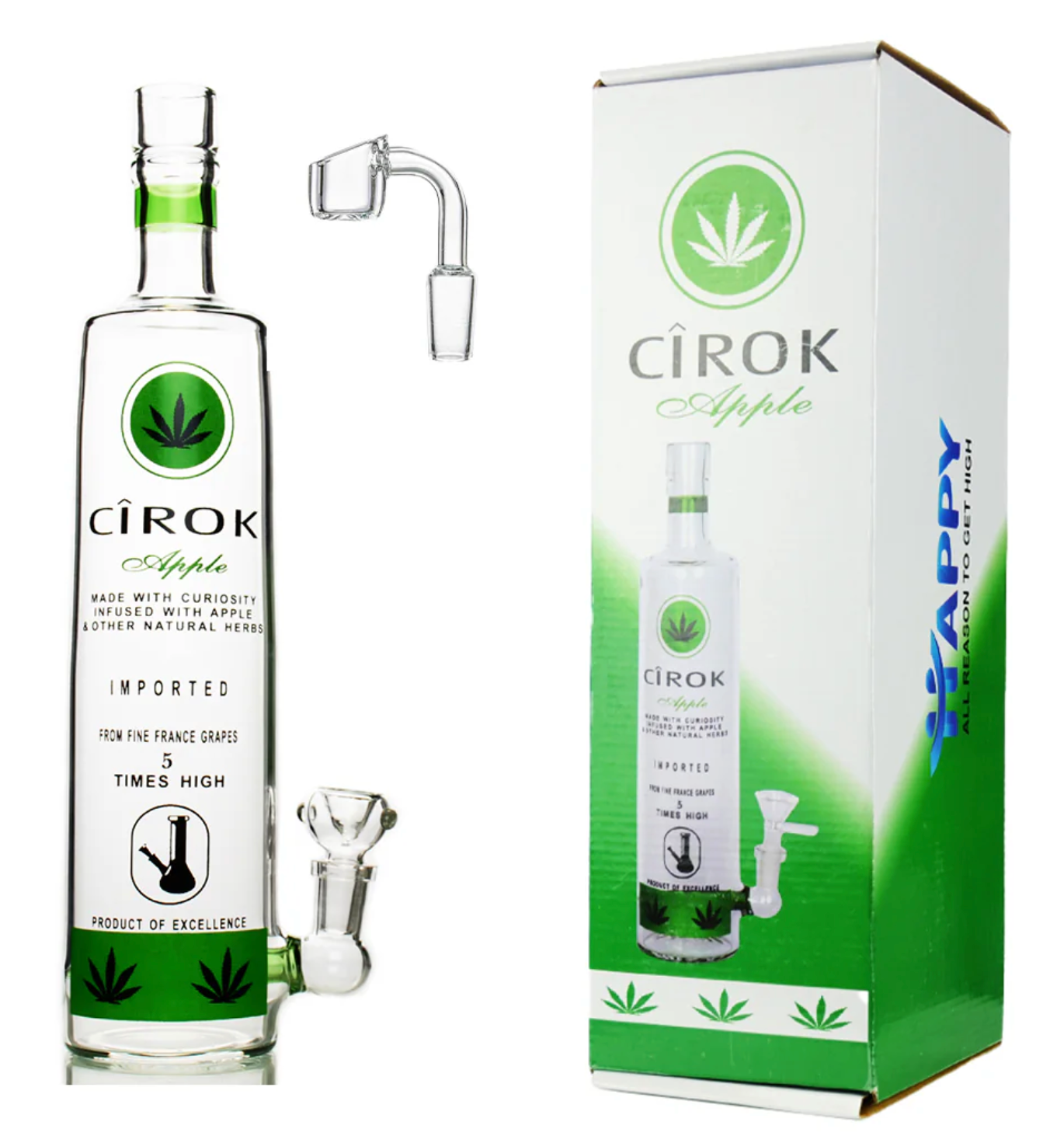 12" Cirok Vodka Bottle Five Time High With 14mm Male Bowl and 14mm Male Banger