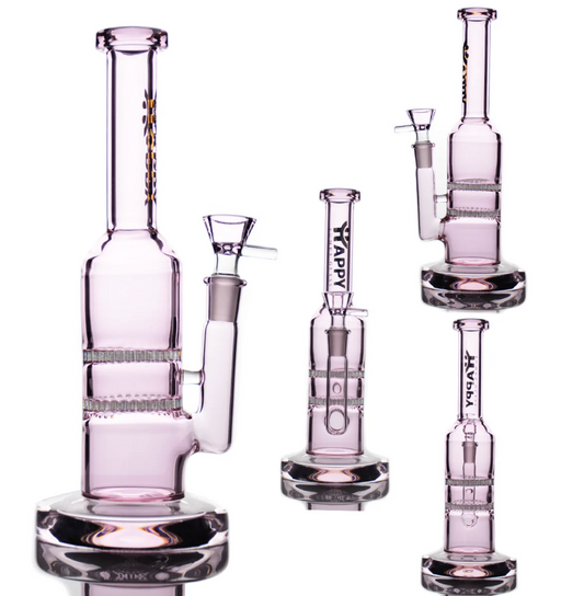 10" Happy Fumes Glass Pink Straight Shooter with Double Honeycomb Perc and 14mm Male Bowl