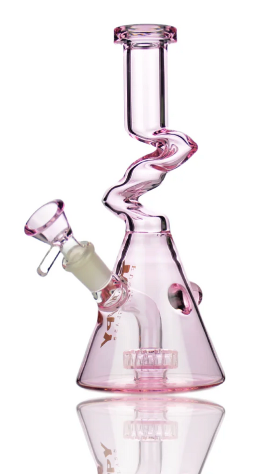 8" Happy Fumes Pink Zong Water Pipe with 14mm Male Bowl